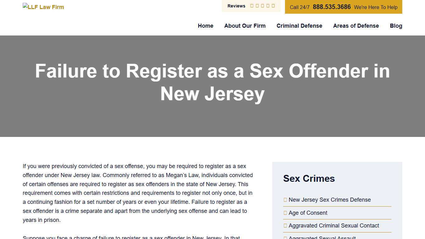 Failure to Register as a Sex Offender in New Jersey NJ Criminal Defense