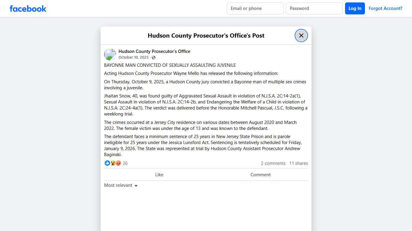 BAYONNE MAN CONVICTED... - Hudson County Prosecutor's Office Facebook